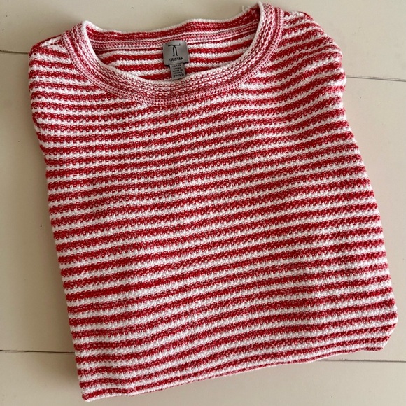 Tristan Red & White Striped Crewneck Sweater Textured Knit Coastal Grandmacore - Picture 7 of 7